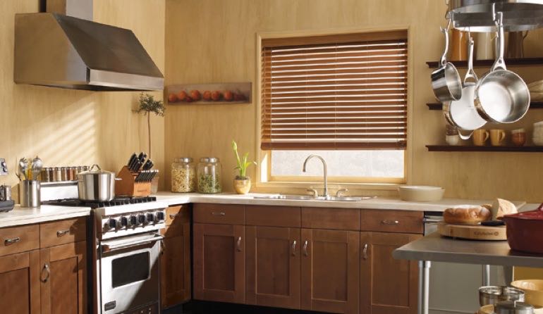 St. George kitchen faux wood blinds.